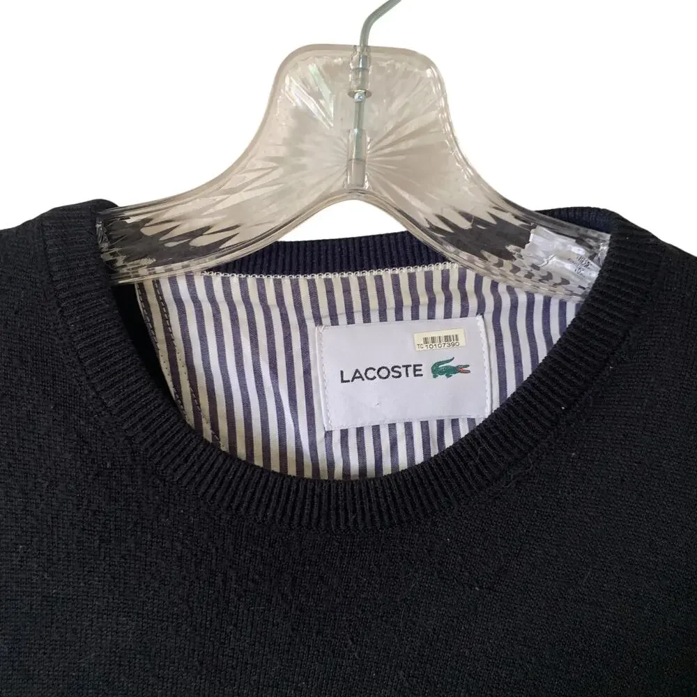 Lacoste Mens Sz 8 3XL Dark Gray Black Long Sleeve Crew Neck Sweater 100% Cotton
